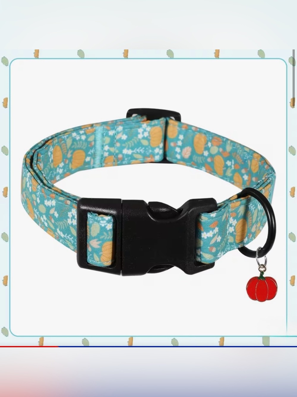 Autumn Thanksgiving Dog Collar w/pumpkin charm. Various Adjustable Sizes.